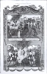 Männer und Frauen auf dem Scheiterhaufen verbrannt im Jahr 1557, aus einer Ausgabe von 